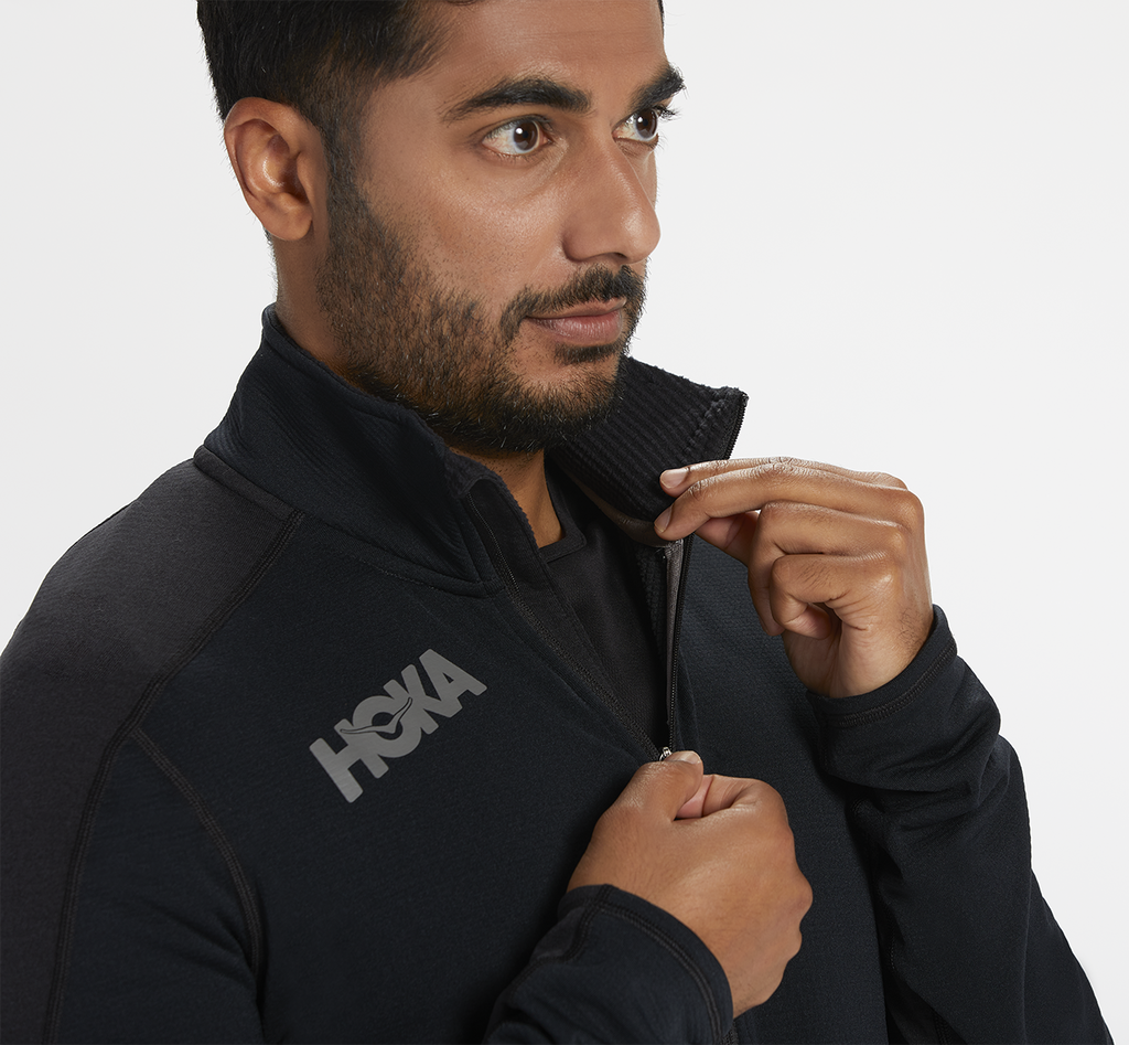 Hoka Mens Jackets NZ - Hoka One One Half Zip Mid Layer Black (QPB689023)